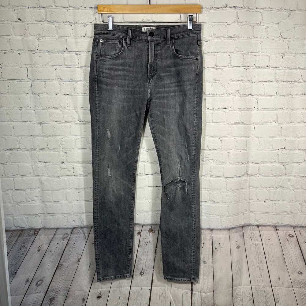 Agolde Nico High Rise‎ Slim Fit Distressed Grey Jeans Womens Size 29